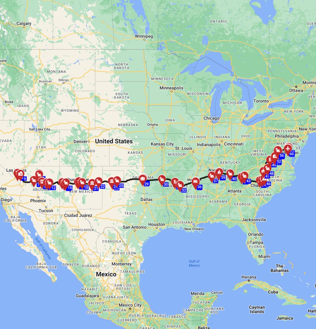 Motorhome trip USA from Las Vegas to Washington DC RV PLAN